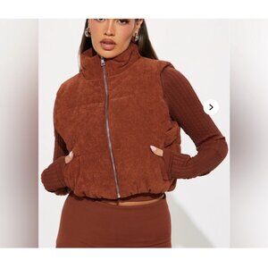 Ambiance Oversized Corduroy Puffer Vest Rust Brown Womens L